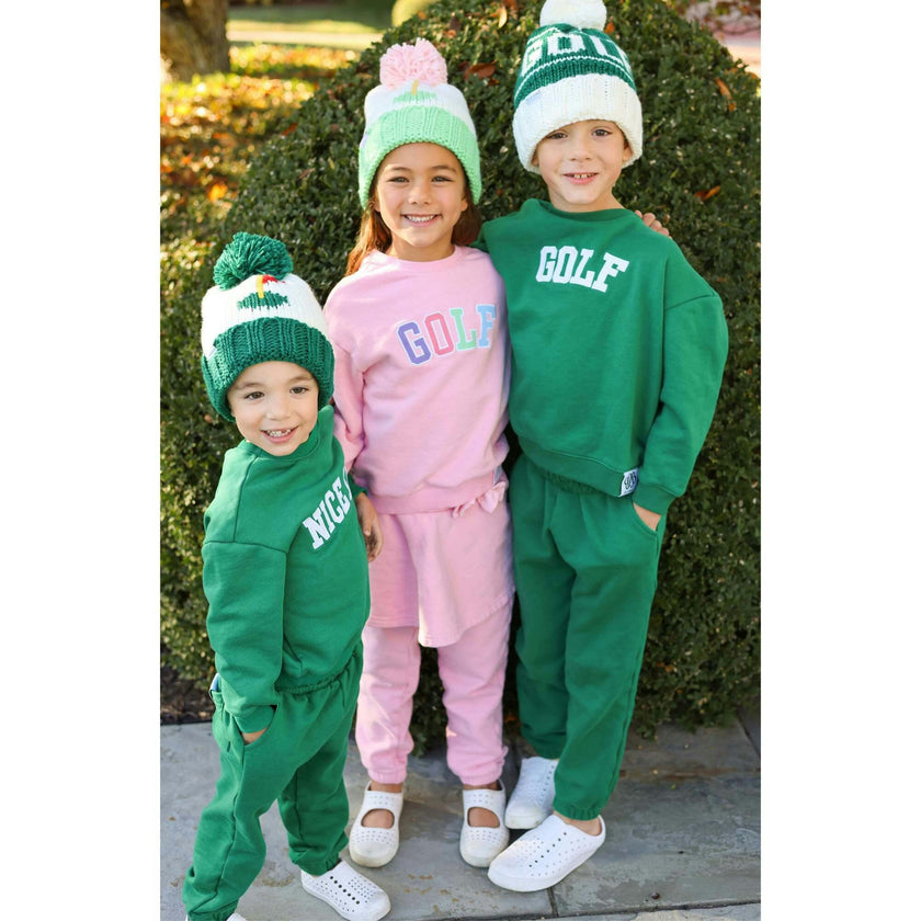 Golf Flag Bobble Hat/Mittens Bundle - Pink