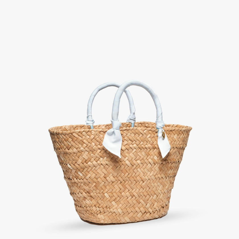 Rosie Woven Straw Ribbon-Handle Tote