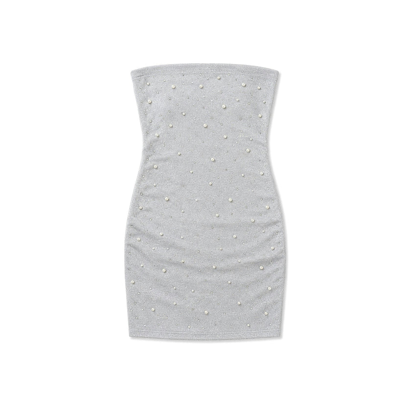 Pearl & Stud Silver Mesh Iridescent Dress