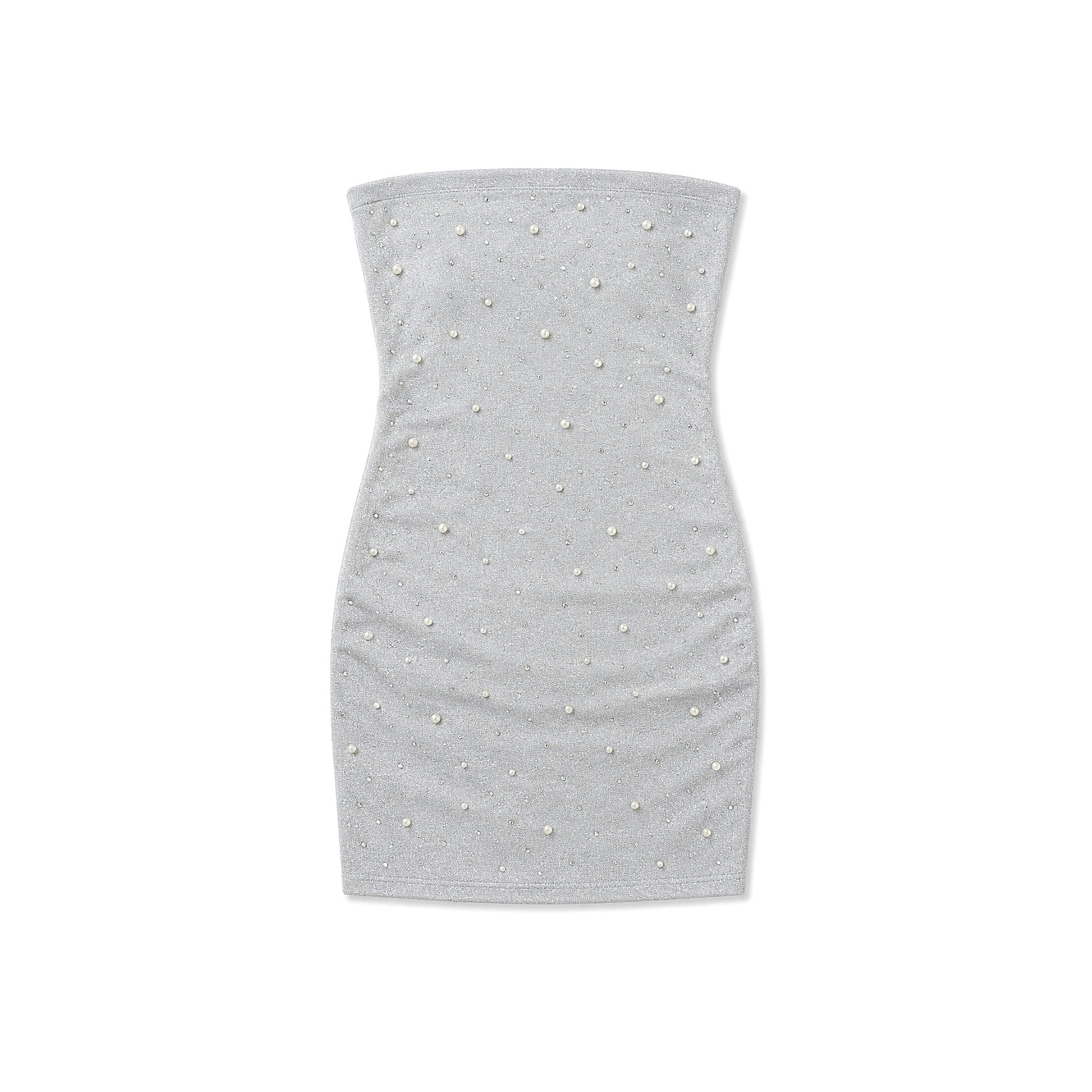 Pearl & Stud Silver Mesh Iridescent Dress