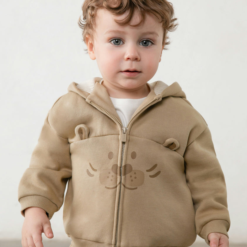 Beige Interactive Animal Zip-Up Sweatshirt