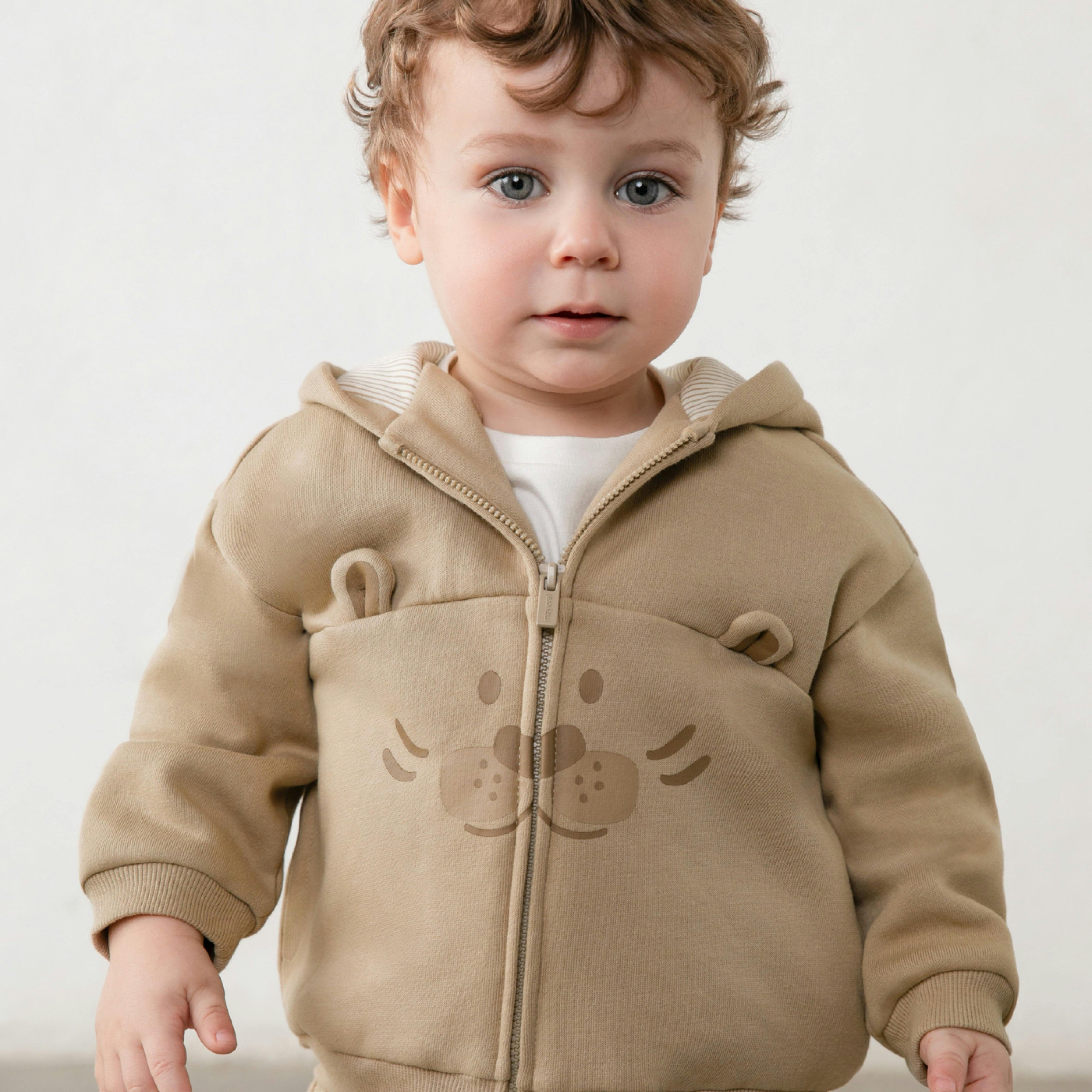 Beige Interactive Animal Zip-Up Sweatshirt