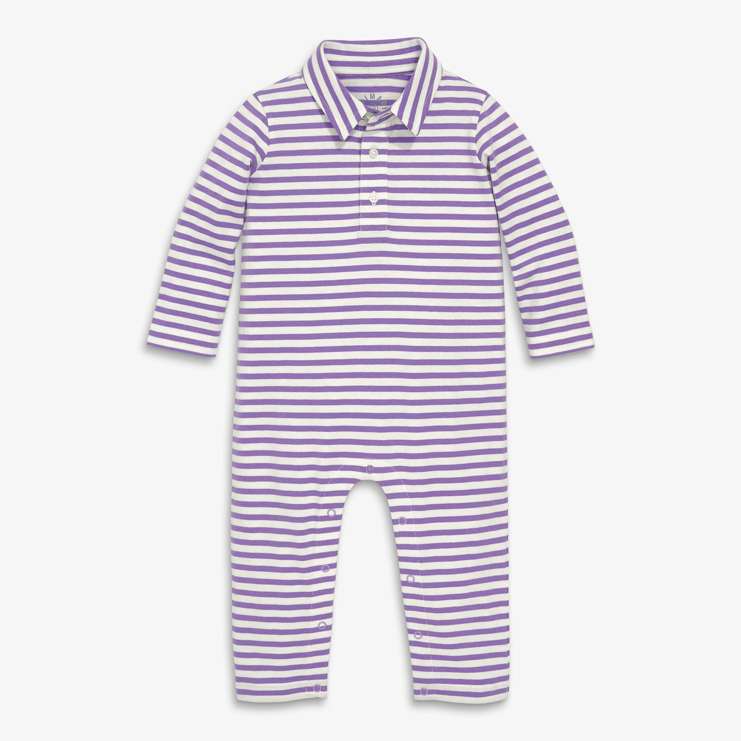 Baby polo romper in mini stripe