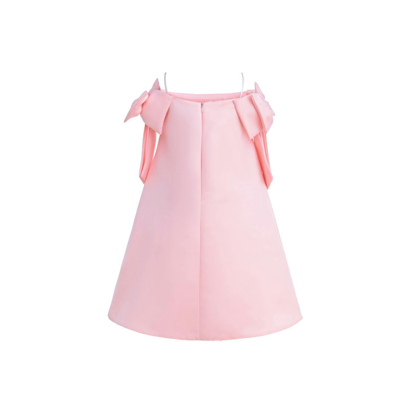 Pink Luneta Off-Shoulder Bow Dress