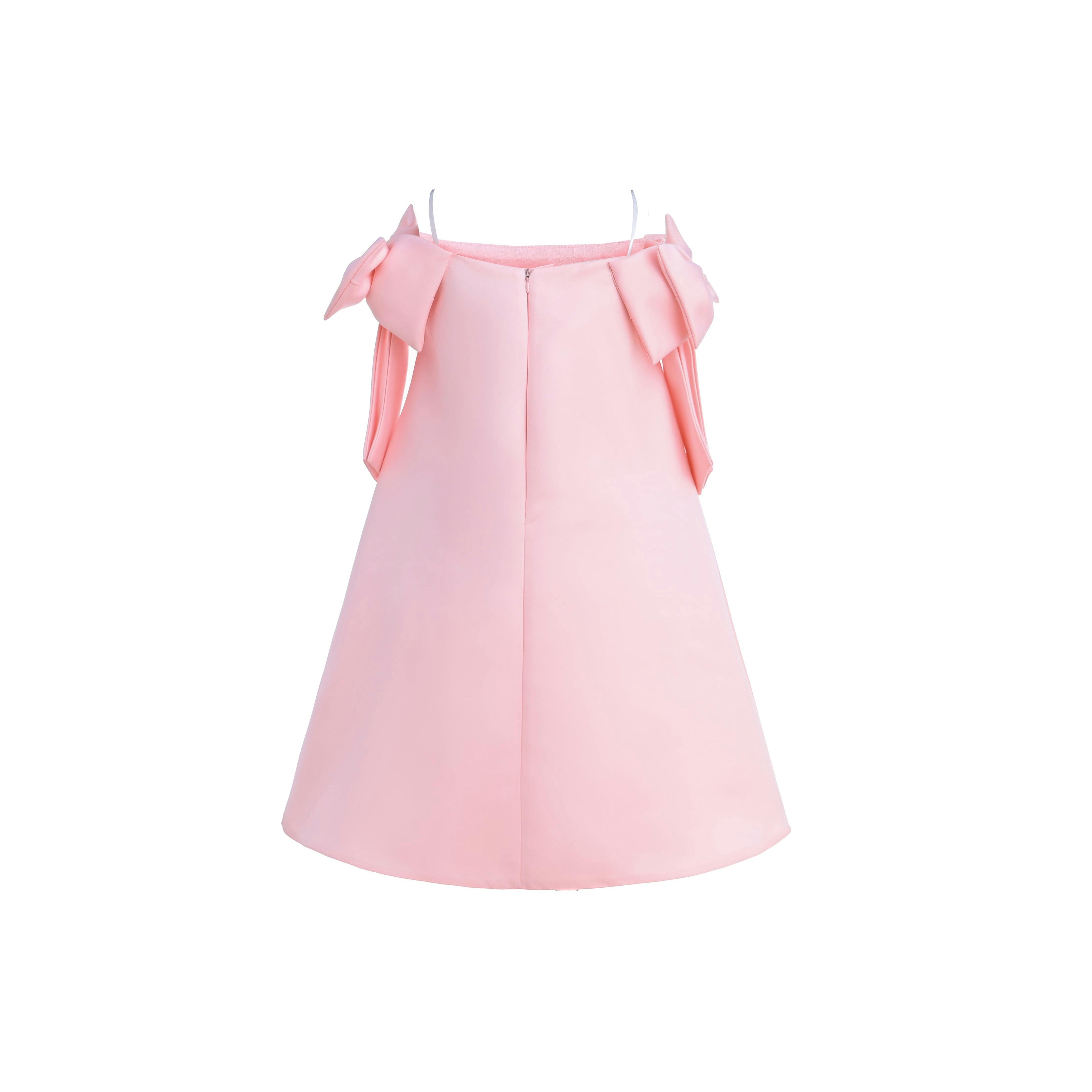 Pink Luneta Off-Shoulder Bow Dress