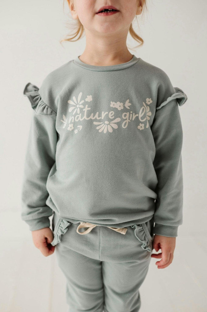 Girls Ruffle Sweatshirt in Nature Girl