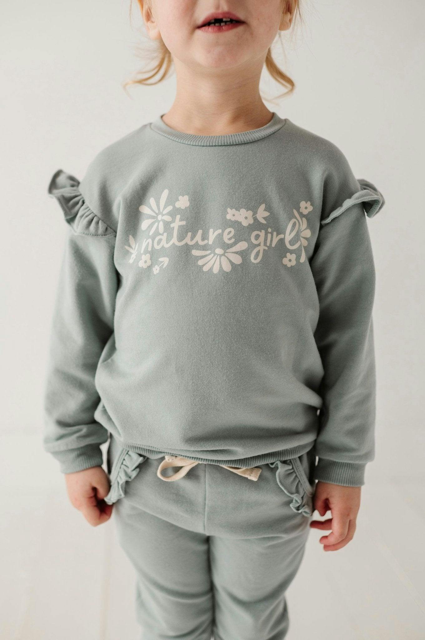 Girls Ruffle Sweatshirt in Nature Girl