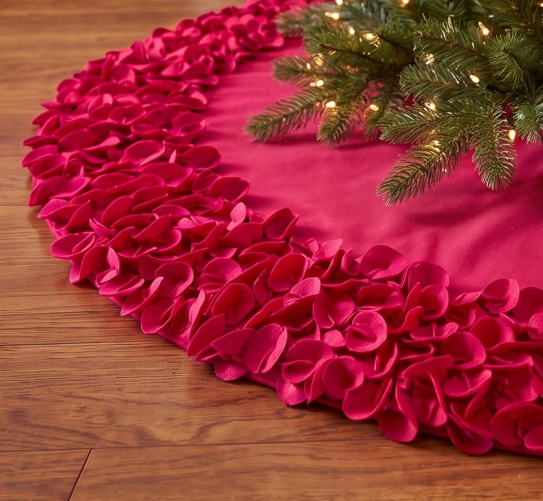 Red Calla Lily Flower Border Christmas Tree Skirt Wool - 60