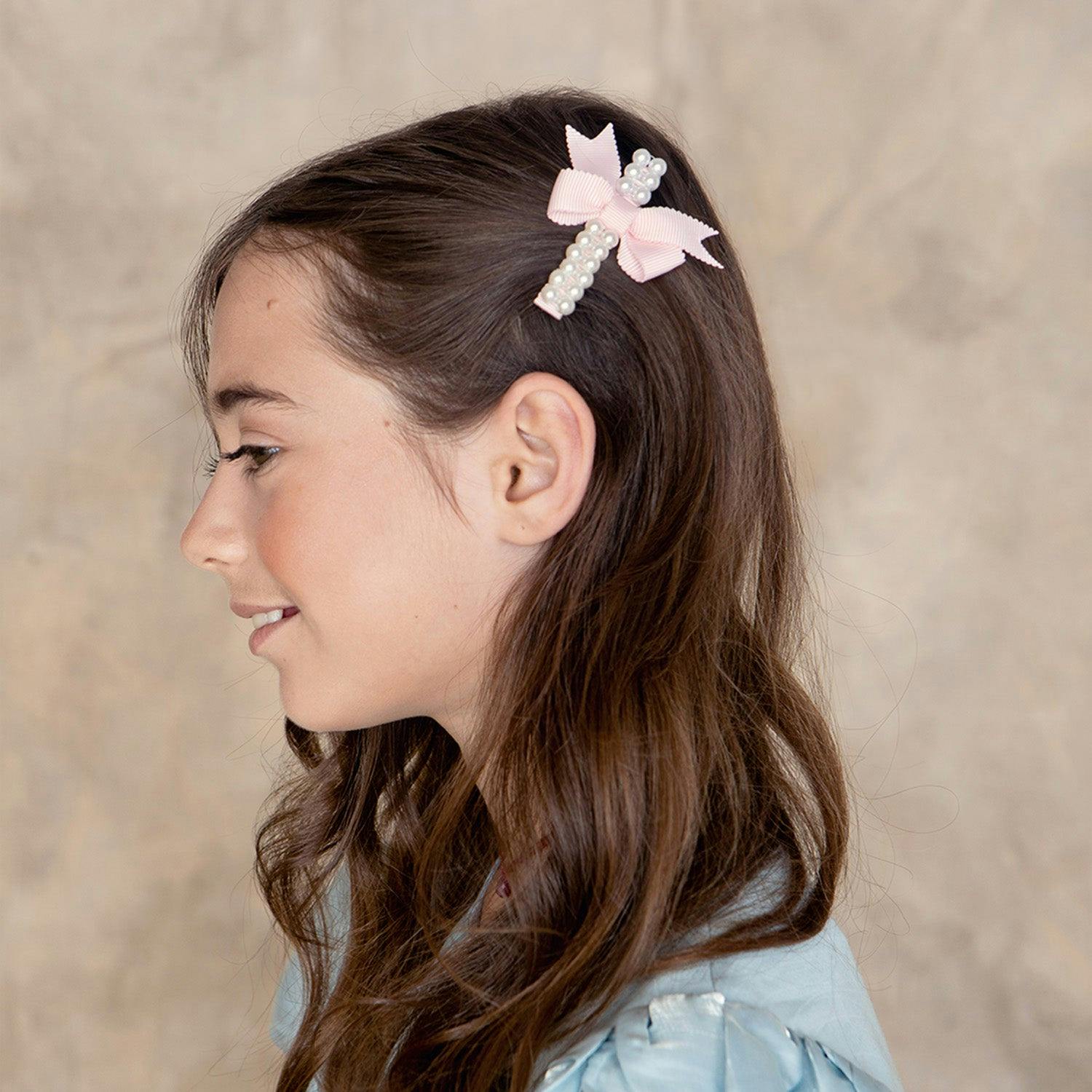 Halo Luxe Molly Double Strand Pearl Grosgrain Bow Clip - Ballet Slipper