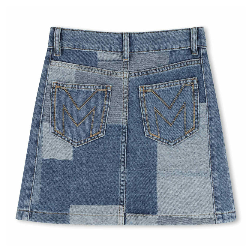 Blue Patchwork Denim Skirt
