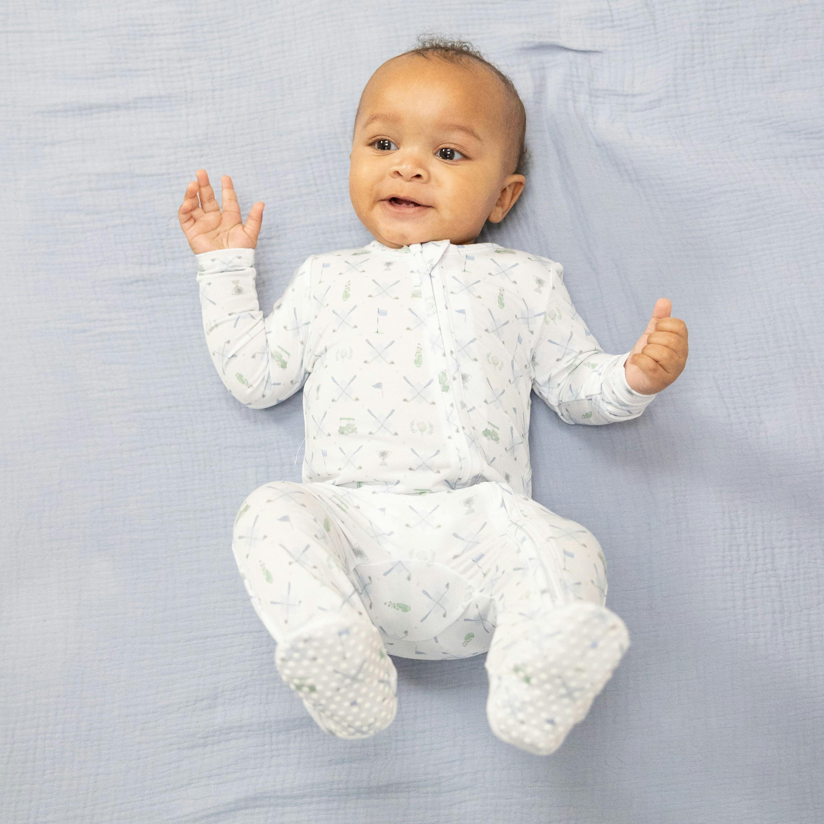 Golf Trellis Blue - 2 Way Zipper Footie