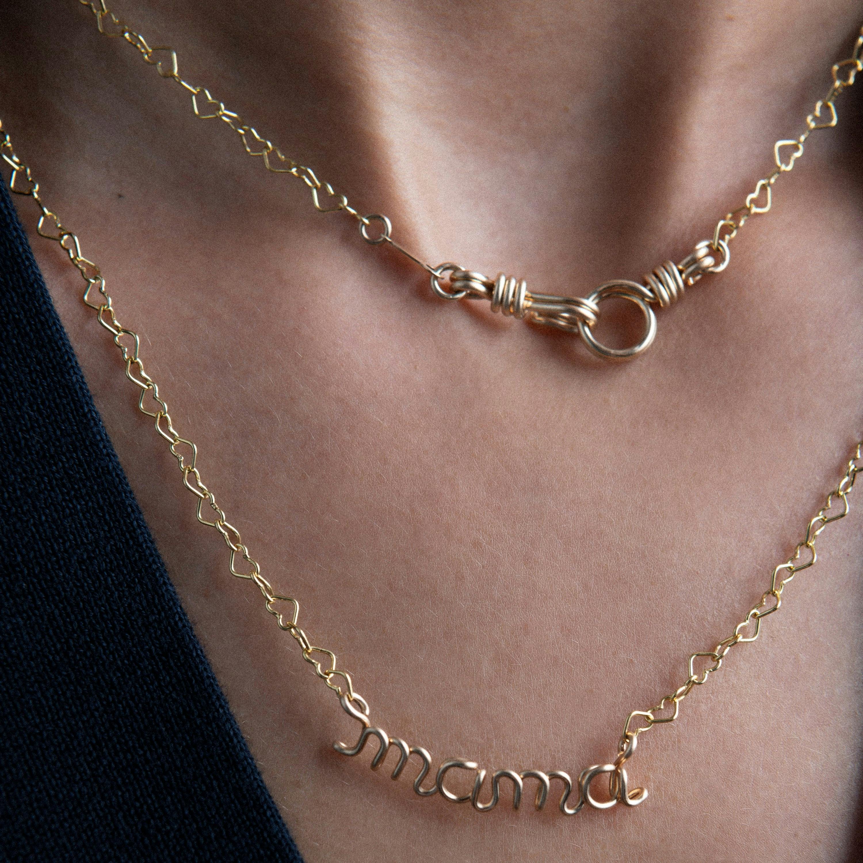 Women's Linked Hearts Chain Necklace, Yellow Gold