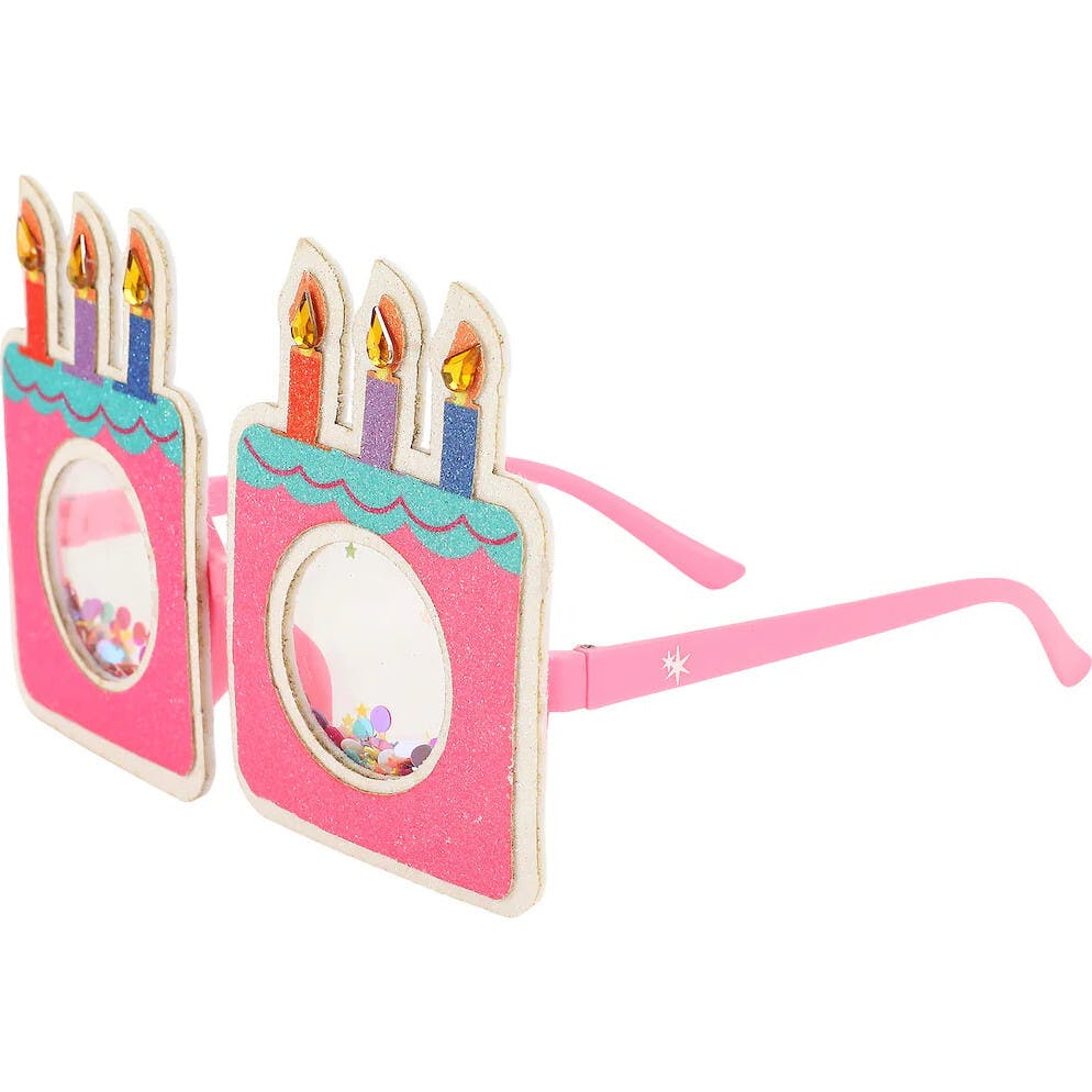 Packed Party Confetti Birthday Cake Novelty Glasses – Glitter Cake-Shaped Frames with Confetti-Filled Shaker Lenses and Jewel Candle Details, One Size