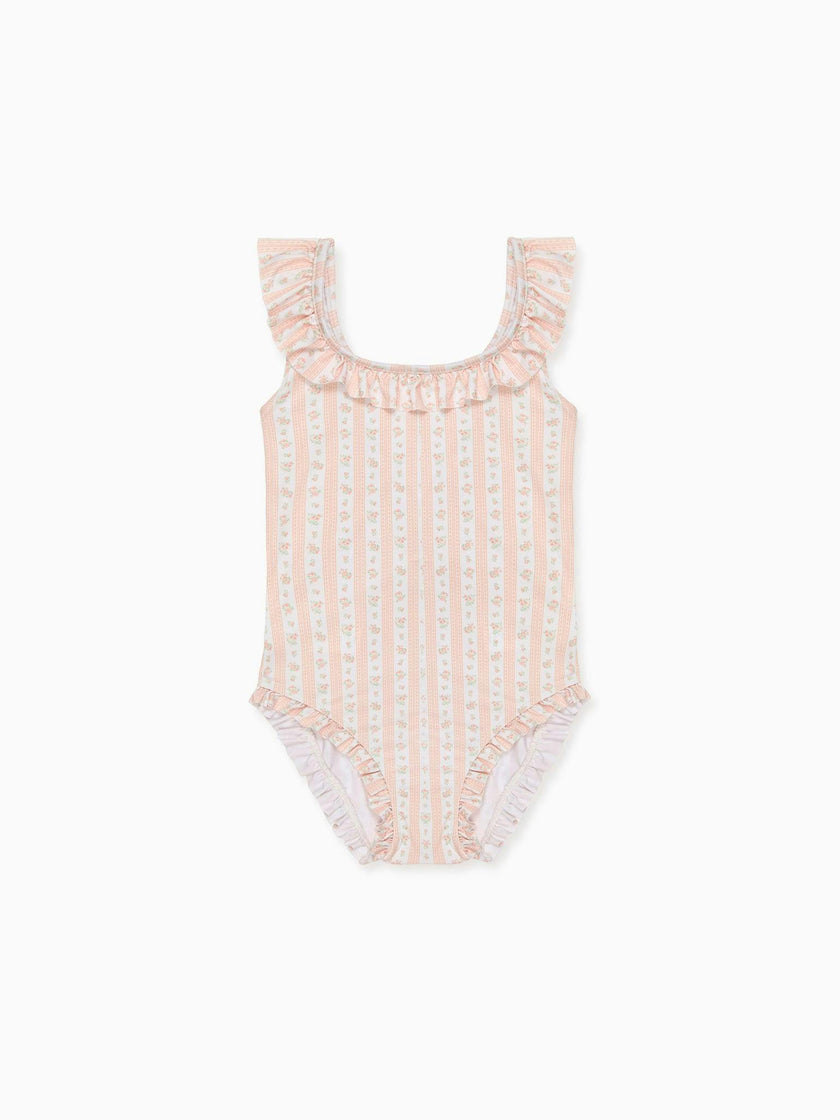 Pink Floral Stripe Opal Girl Swimsuit