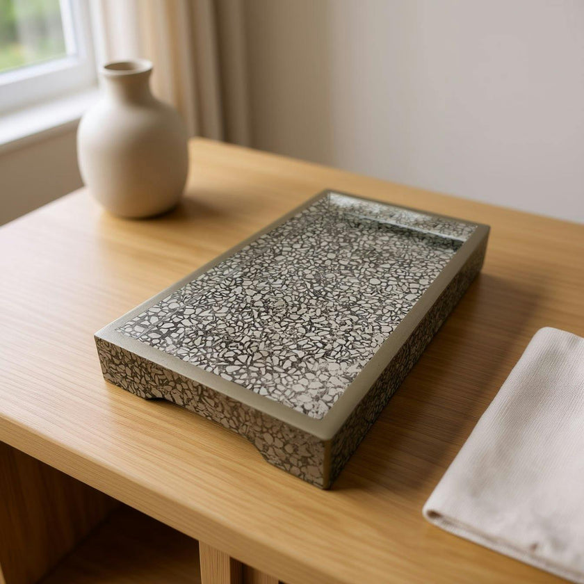 Handmade Reverse Painted Mirror Tray Terrazzo - Small