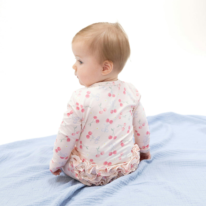 Sweet Bow Cherries - 2 Way Ruffle Back Zipper Footie
