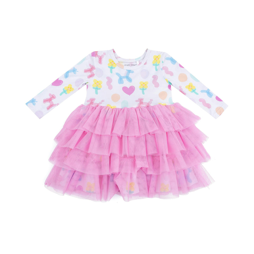 Balloon Animals - Pink - Twirly Long Sleeve Layered Tulle Dress