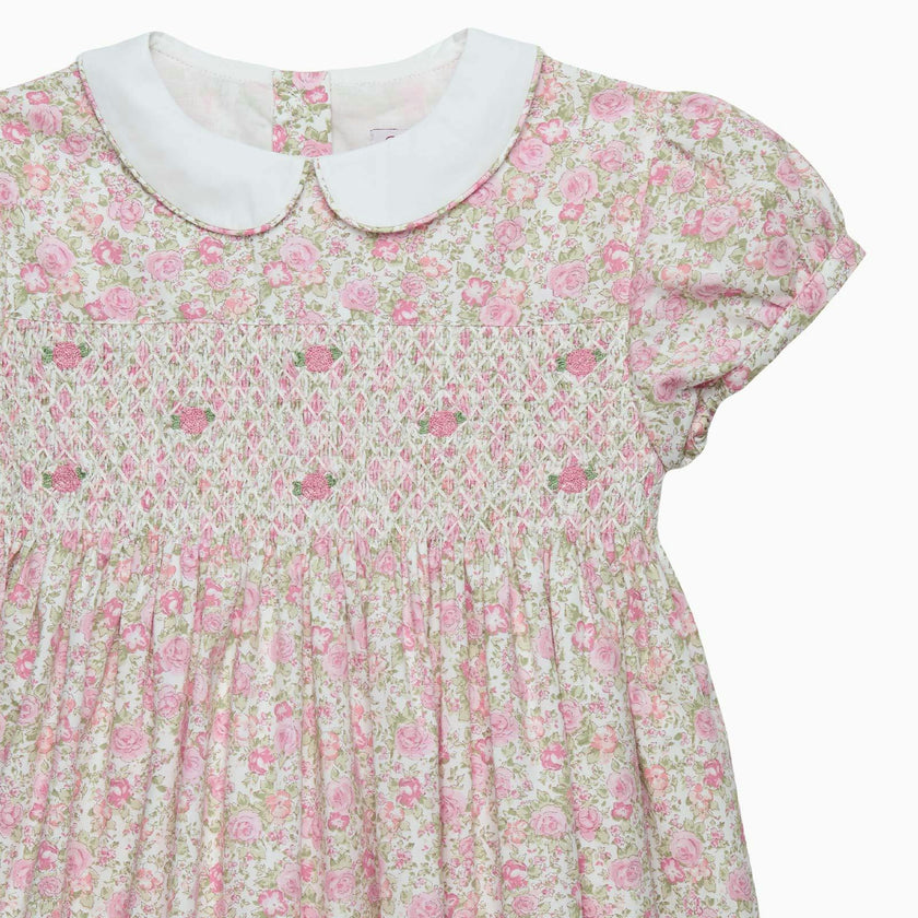 Rosie Smocked Dress in Peach Rose Floral