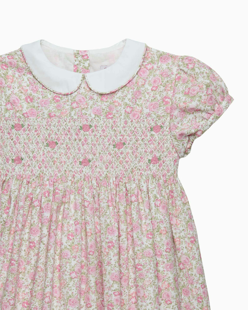 Rosie Smocked Dress in Peach Rose Floral