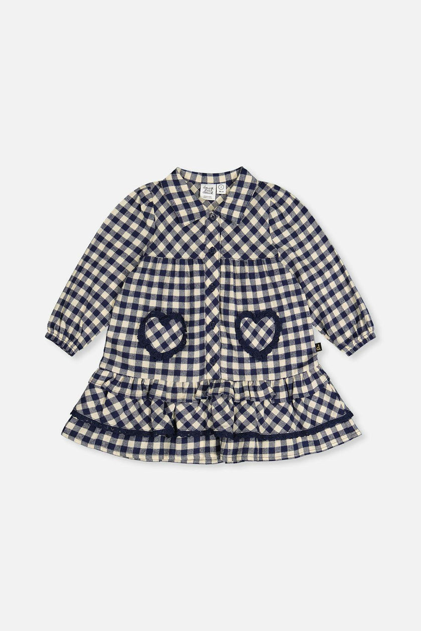 Shirt Dress With Frills Blue And White Gingham Print