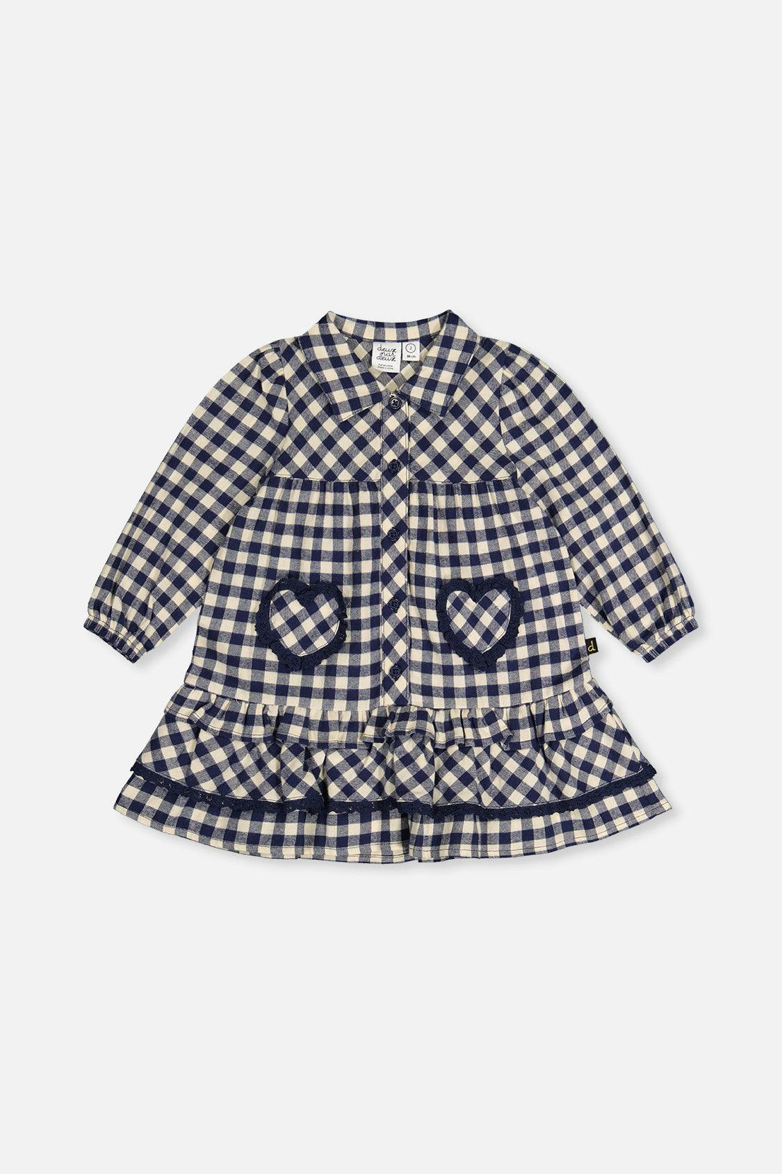 Shirt Dress With Frills Blue And White Gingham Print