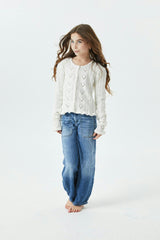 Ayla Creamy White Pointelle Knit Hearts Cardigan