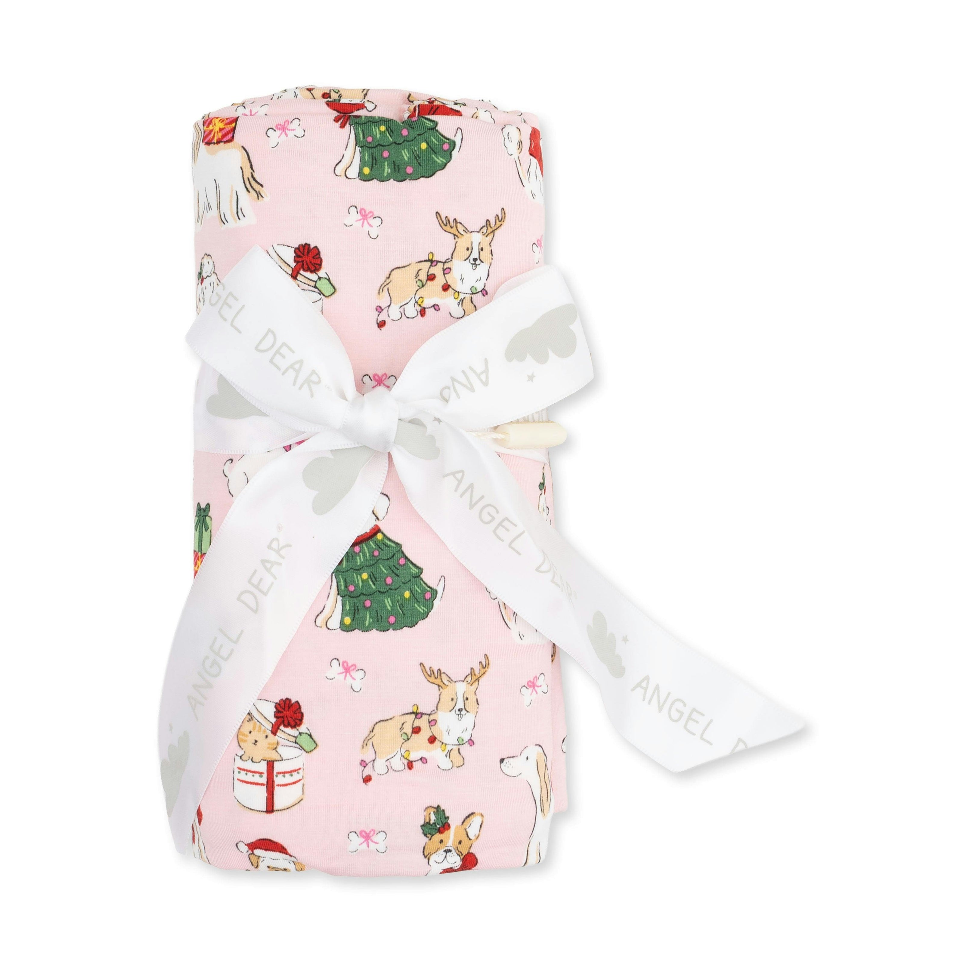 Christmas Dogs Pink - Swaddle Blanket