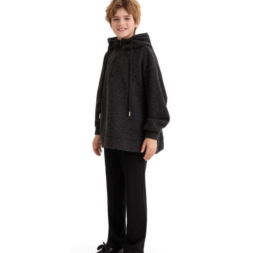 Dark Gray Half-Zip Hooded Sweatshirt