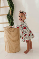 Baby Girl Long Sleeve Bodysuit Dress Set in Poinsettia