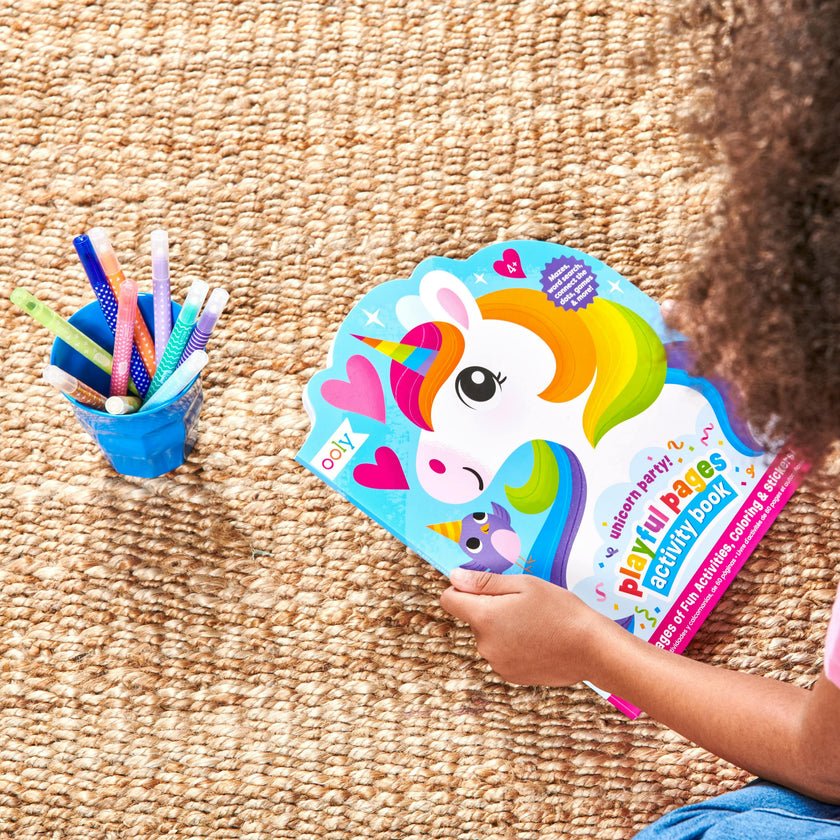 Playful Pages Activity Book - Games Coloring Stickers - Unicorn Party!