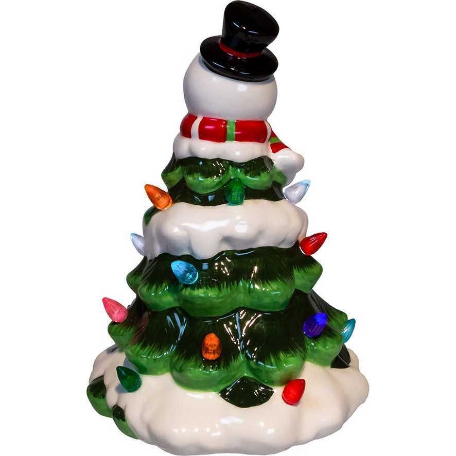9-Inch Battery Operated Ceramic Light-Up Snowman Tree