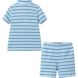 Boys Striped Waffle Polo Set | Blue Shark