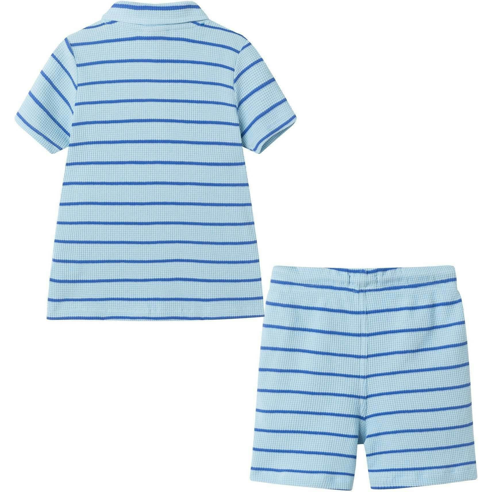 Boys Striped Waffle Polo Set | Blue Shark