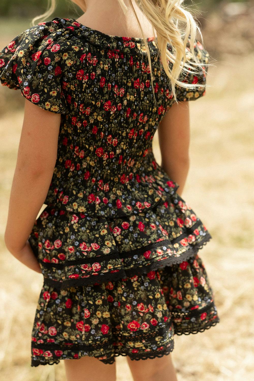 Mini Annalise Skirt in Obsidian Vintage Poppies