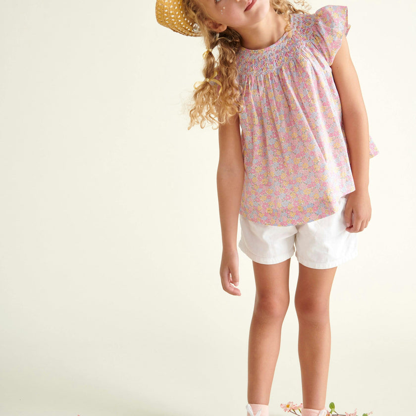 Made With Liberty Fabric Smocked Girls Blouse Isabella