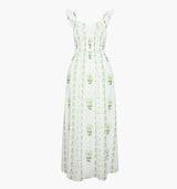 The Cambria Nap Dress - White/Green Arcadia Border