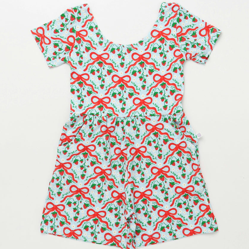 Strawberry Bows Short Romper