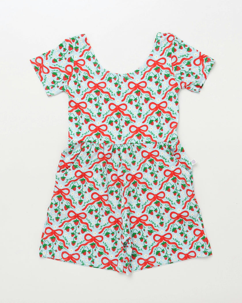 Strawberry Bows Short Romper (FINAL SALE)