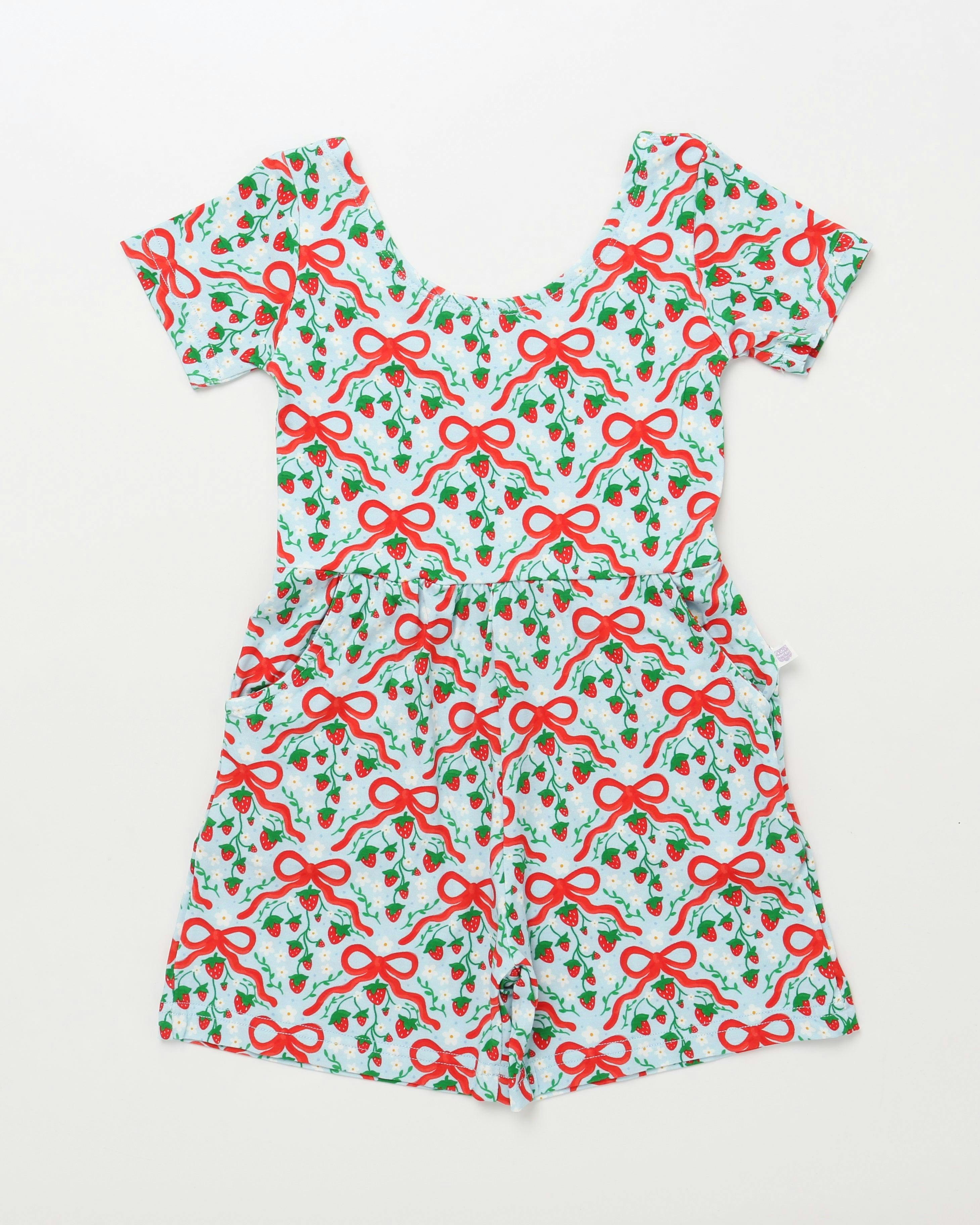 Strawberry Bows Short Romper