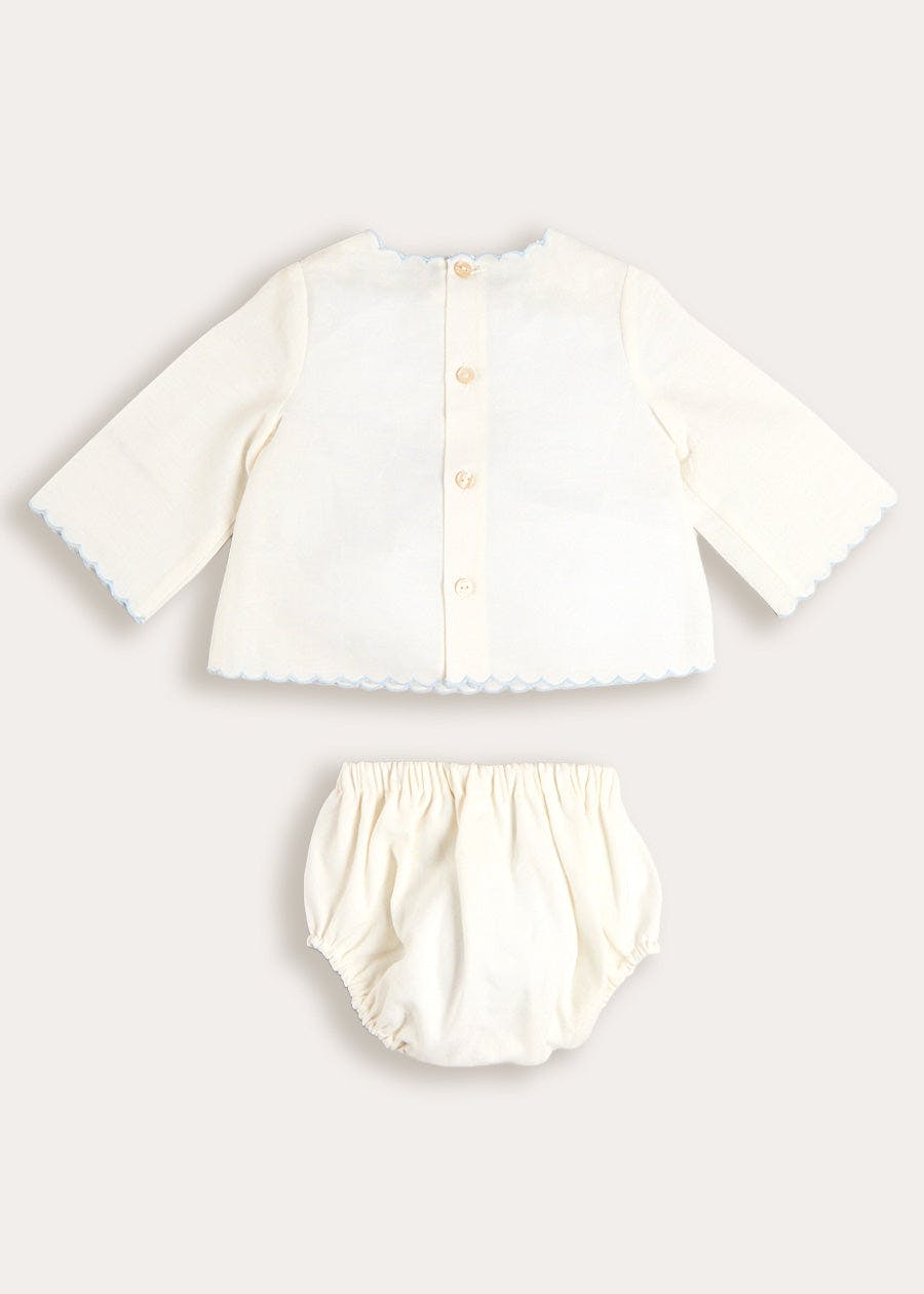 Whale Embroidered Scallop Edge Two Piece Set in Blue (1-6mths)