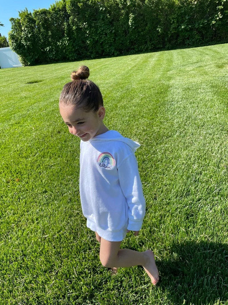 Little Kid Rainbow Stitched Pullover Hoodie - Personalized