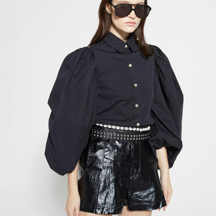 Frida Metallic Linen Shorts - Black