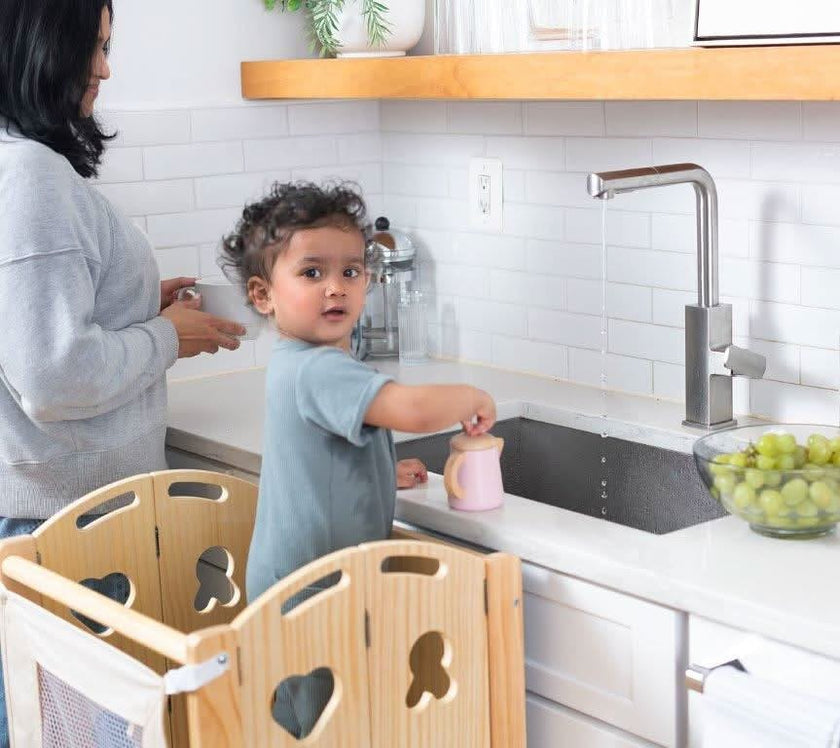 Plum 3-in-1 Foldable Kitchen Tower, Step Stool & Chalkboard for Toddlers