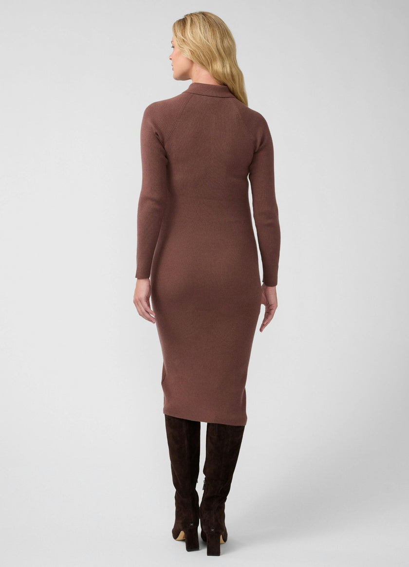 Ribbed Polo Maternity Nursing Midi Dress
