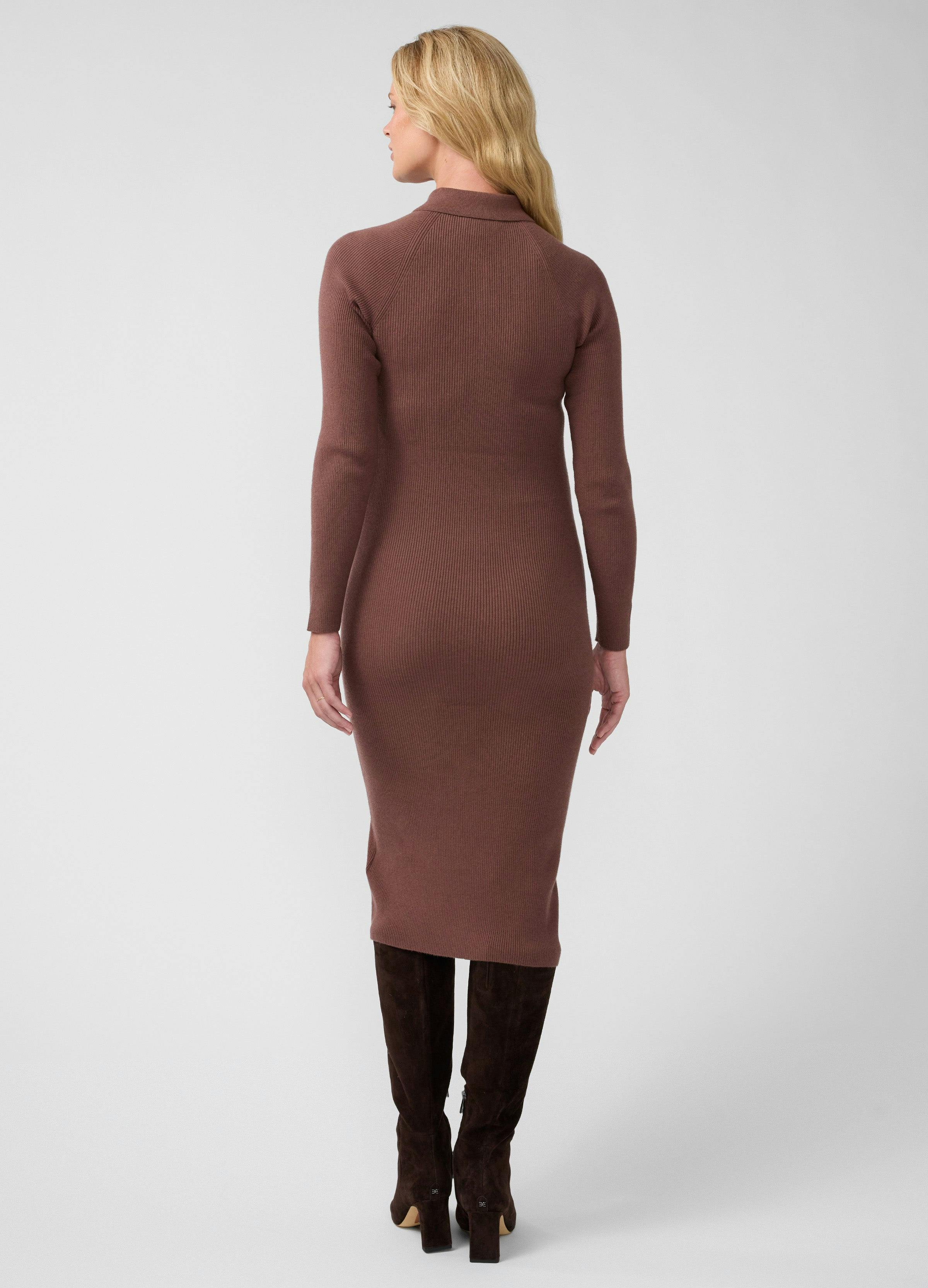 Ribbed Polo Maternity Nursing Midi Dress