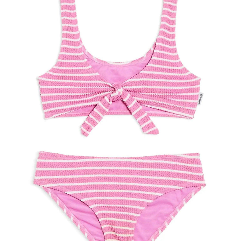 Izy Crinkle Tie Bikini Swimsuit - Pink Stripe