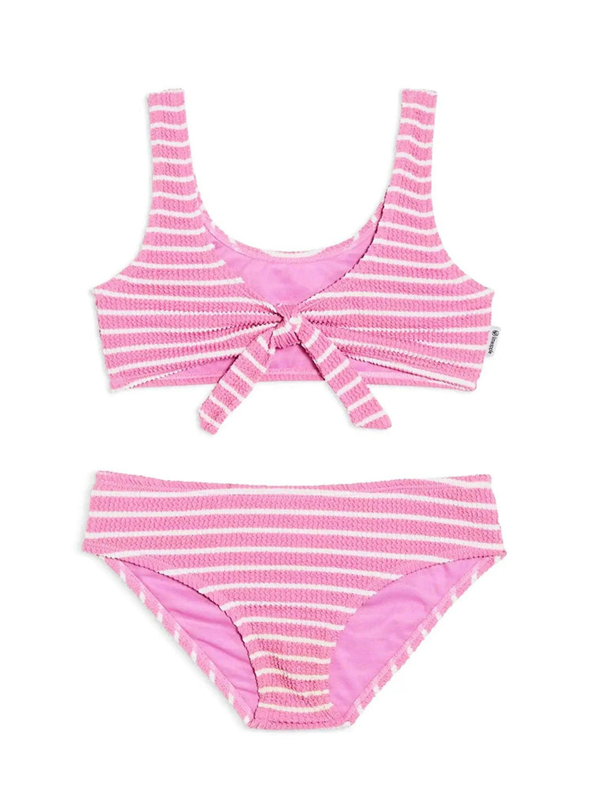 Izy Crinkle Tie Bikini Swimsuit - Pink Stripe