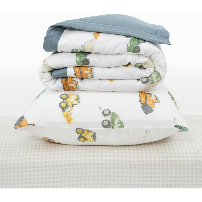 Cotton Muslin Toddler Bedding 3 Piece Set - Work Trucks