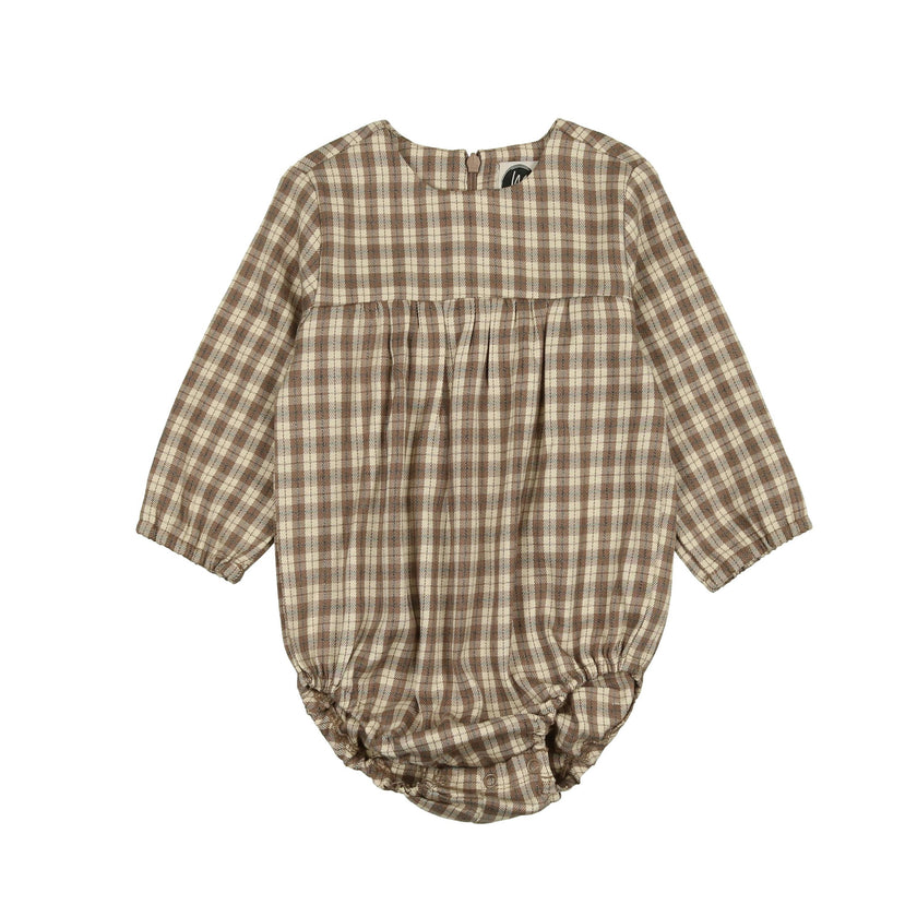 Autumn Plaid Round Neck Long Sleeve Romper