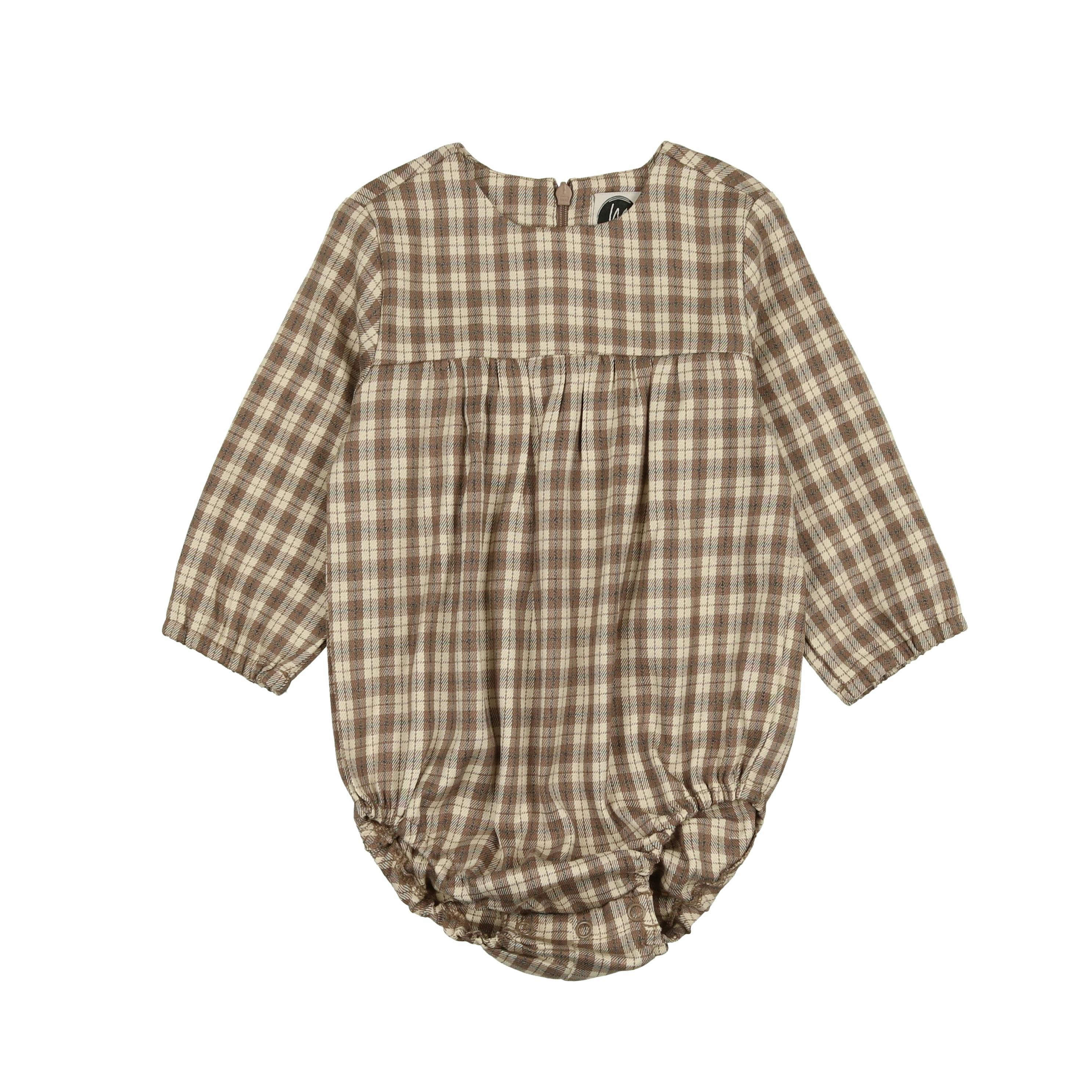Autumn Plaid Round Neck Long Sleeve Romper